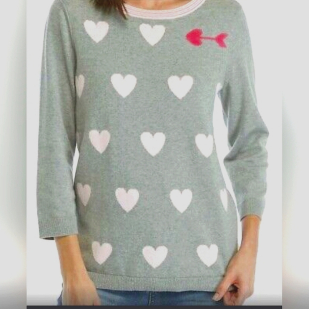 🆕️NWT Kim Rogers Light Gray Crew Neck Sweater with Heart Pattern
